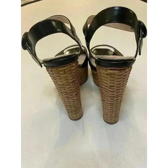 Prada Platform Sandals Wicker Black Patent Leather High Heels Pumps EU 40 US 10 - Picture 9 of 16